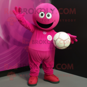 Magenta Handball Ball mascot costume character dressed with a Dress Pants and Mittens