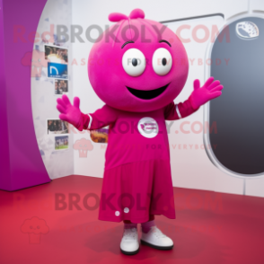 Magenta Handball Ball mascot costume character dressed with a Dress Pants and Mittens