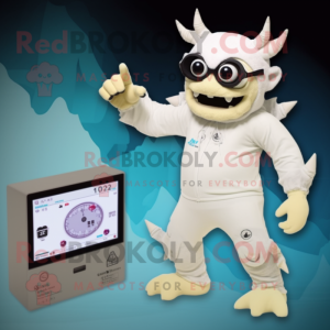 Cream Gargoyle mascot costume character dressed with a One-Piece Swimsuit and Digital watches