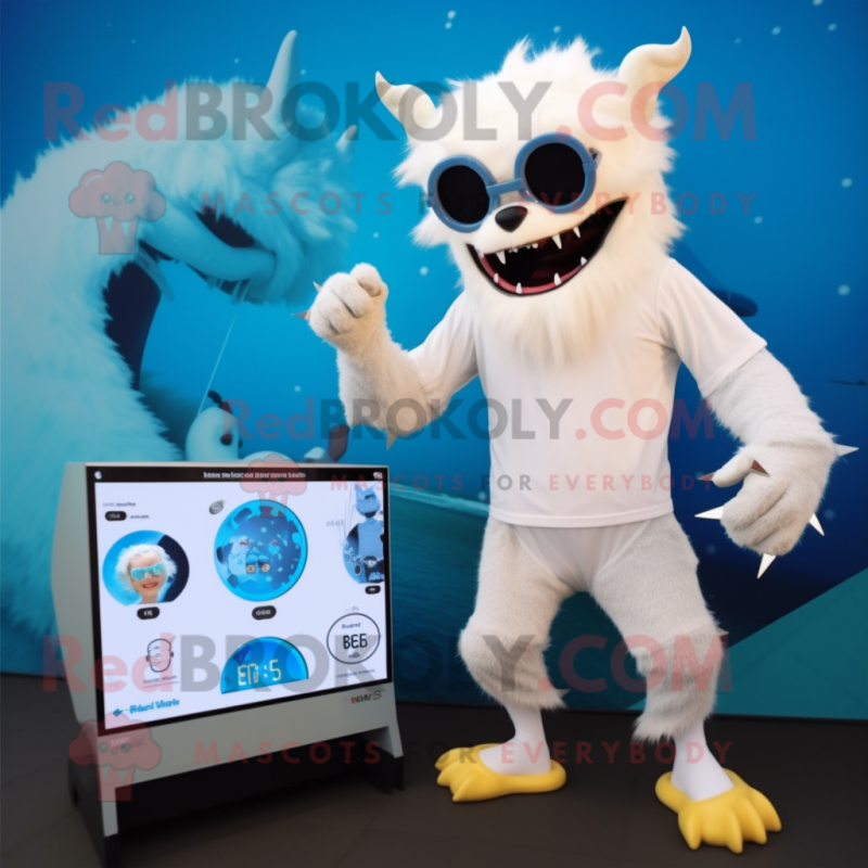 Cream Gargoyle mascot costume character dressed with a One-Piece Swimsuit and Digital watches Cream Gargoyle mascot costume character dressed with a One-Piece Swimsuit and Digital watches