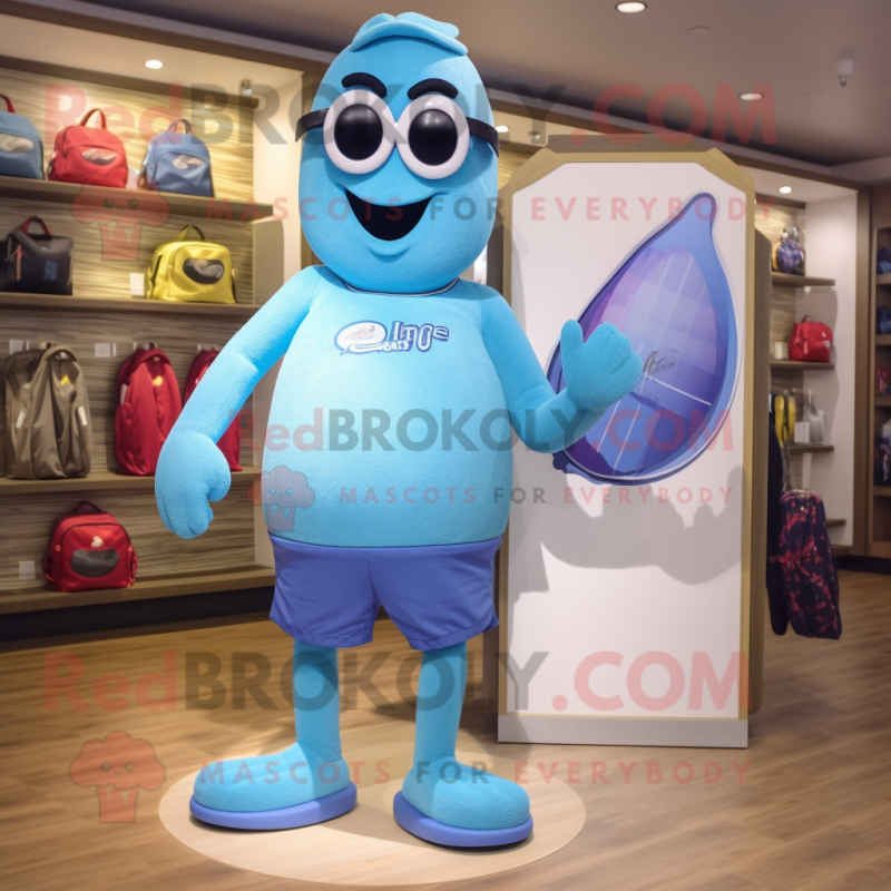 Sky Blue Spinach mascot costume character dressed with a Board Shorts and Handbags Sky Blue Spinach mascot costume character dressed with a Board Shorts and Handbags