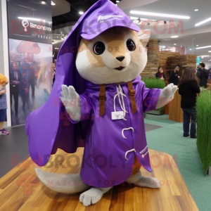 Lavender Flying Squirrel mascot costume character dressed with a Raincoat and Berets