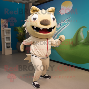 Beige Tuna mascot costume character dressed with a Joggers and Clutch bags