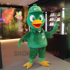 Forest Green Dove mascot costume character dressed with a Flare Jeans and Headbands