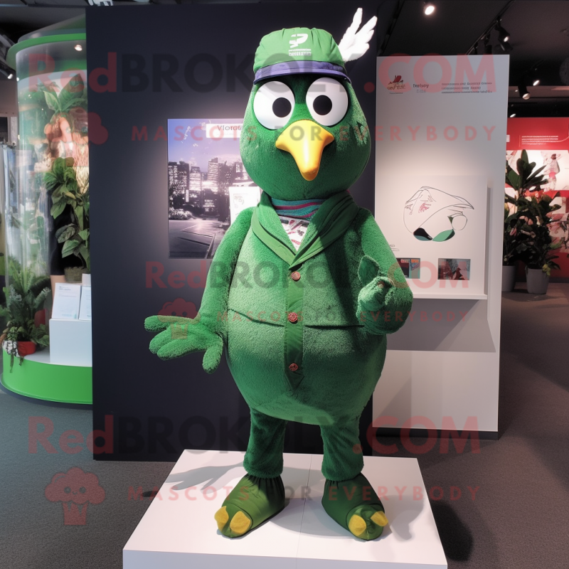 Forest Green Dove mascot costume character dressed with a Flare Jeans and Headbands Forest Green Dove mascot costume character dressed with a Flare Jeans and Headbands