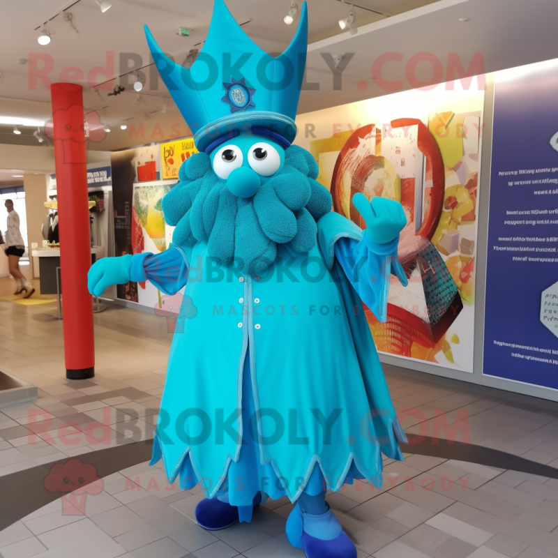 Turquoise Queen mascot costume character dressed with a Trousers and Hats Turquoise Queen mascot costume character dressed with a Trousers and Hats