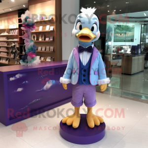 Purple Gosling mascot costume character dressed with a Shorts and Bow ties