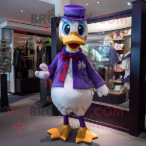 Purple Gosling mascot costume character dressed with a Shorts and Bow ties