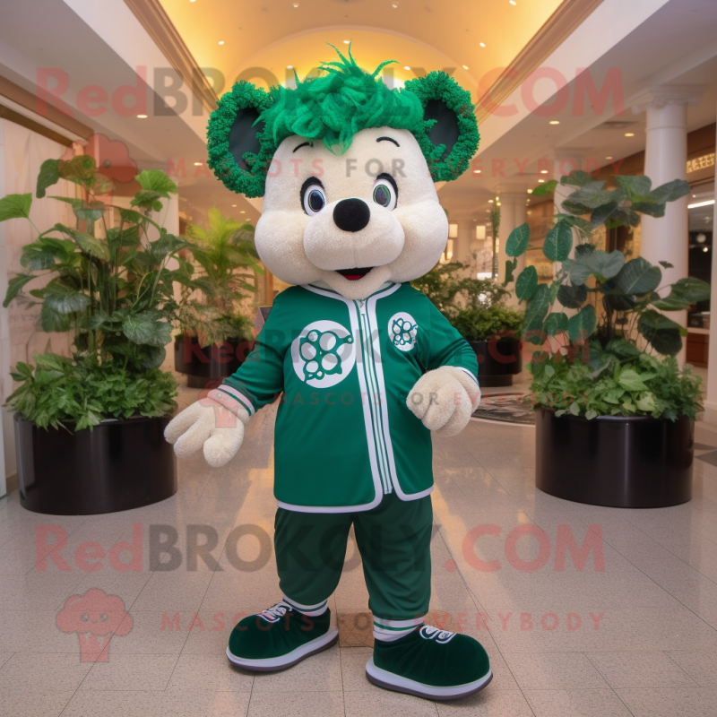 Forest Green Bunch Of Shamrocks mascot costume character dressed with a Windbreaker and Headbands Forest Green Bunch Of Shamrocks mascot costume character dressed with a Windbreaker and Headbands