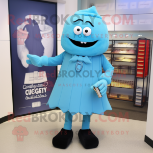 Cyan Attorney mascot costume character dressed with a Midi Dress and Shoe clips