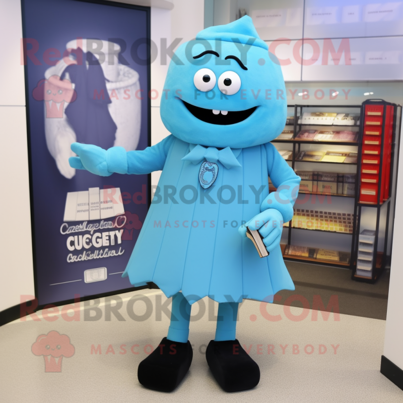 Cyan Attorney mascot costume character dressed with a Midi Dress and Shoe clips Cyan Attorney mascot costume character dressed with a Midi Dress and Shoe clips