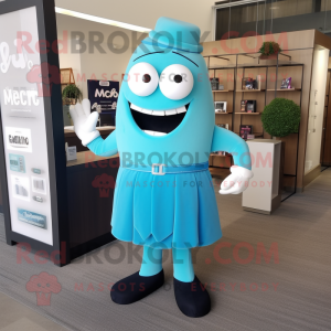 Cyan Attorney mascot costume character dressed with a Midi Dress and Shoe clips