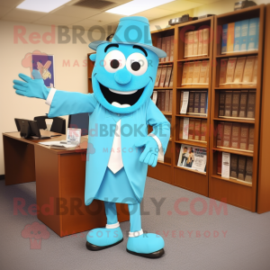 Cyan Attorney mascot costume character dressed with a Midi Dress and Shoe clips
