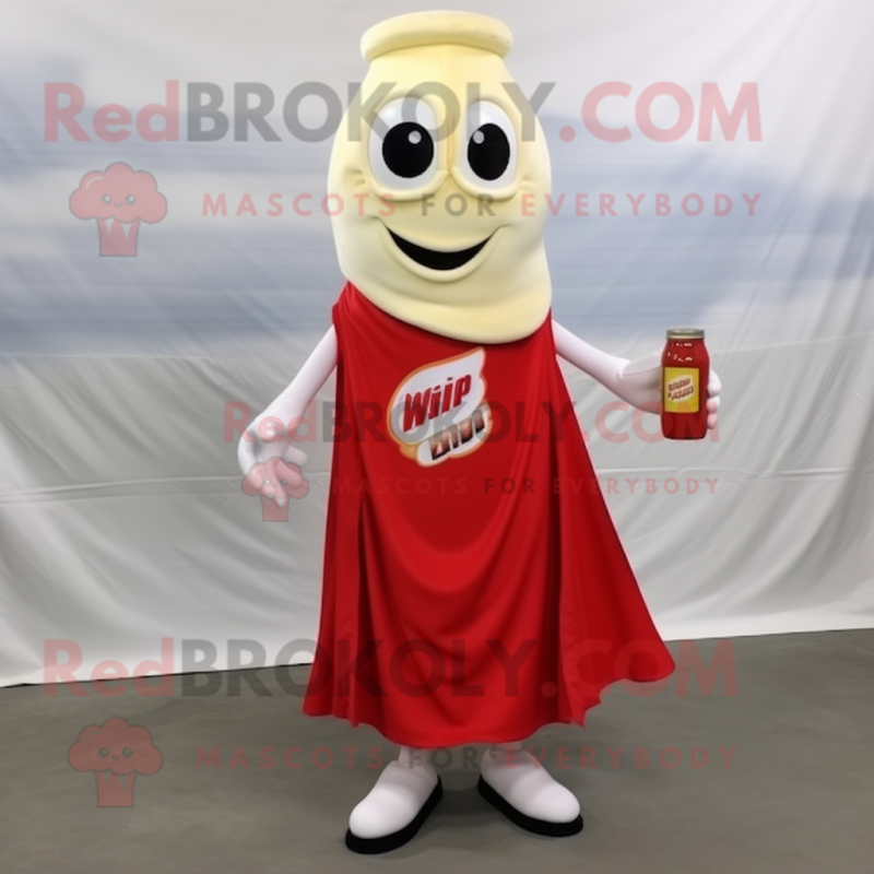 Cream Bottle Of Ketchup mascot costume character dressed with a Wrap Skirt and Shoe clips