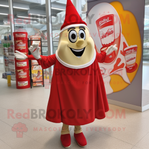 Cream Bottle Of Ketchup mascot costume character dressed with a Wrap Skirt and Shoe clips