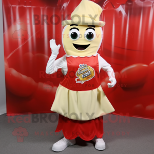 Cream Bottle Of Ketchup mascot costume character dressed with a Wrap Skirt and Shoe clips