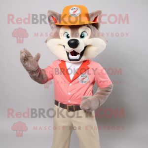 Peach Say Wolf mascot costume character dressed with a Blazer and Hats