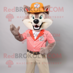 Peach Say Wolf mascot costume character dressed with a Blazer and Hats