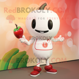 Cream Cherry mascot costume character dressed with a Bodysuit and Smartwatches