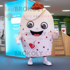 Cream Cherry mascot costume character dressed with a Bodysuit and Smartwatches