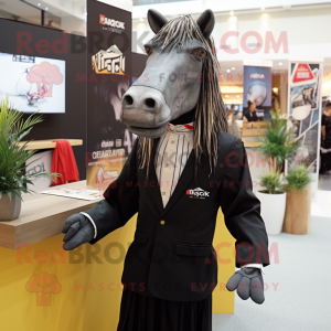 Black Quagga mascot costume character dressed with a Blazer and Hairpins