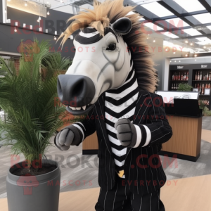 Black Quagga mascot costume character dressed with a Blazer and Hairpins