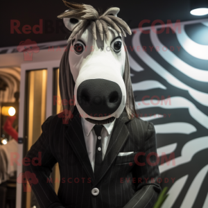 Black Quagga mascot costume character dressed with a Blazer and Hairpins