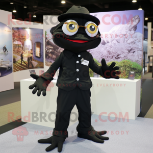 Black Frog mascot costume character dressed with a Shorts and Pocket squares