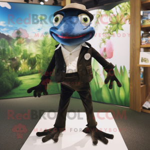 Black Frog mascot costume character dressed with a Shorts and Pocket squares