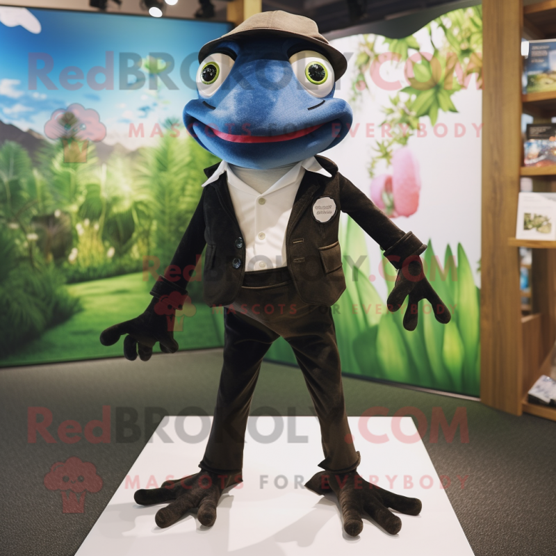 Black Frog mascot costume character dressed with a Shorts and Pocket squares Black Frog mascot costume character dressed with a Shorts and Pocket squares
