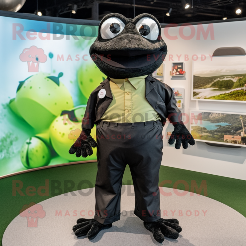Black Frog mascot costume character dressed with a Shorts and Pocket squares Black Frog mascot costume character dressed with a Shorts and Pocket squares