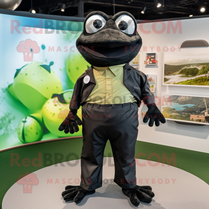 Black Frog mascot costume character dressed with a Shorts and Pocket squares