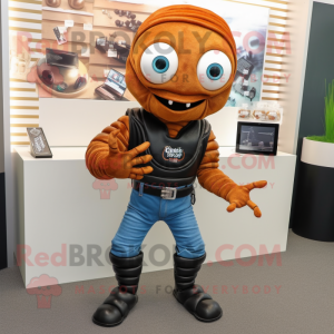 Rust Trilobite mascot costume character dressed with a Bootcut Jeans and Bracelet watches