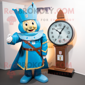 Cyan Swiss Guard mascot costume character dressed with a Parka and Watches