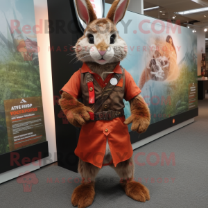 Rust Wild Rabbit mascot costume character dressed with a Vest and Cummerbunds