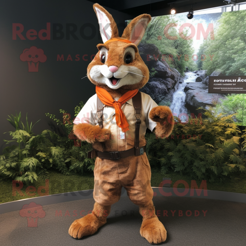 Rust Wild Rabbit mascot costume character dressed with a Vest and Cummerbunds Rust Wild Rabbit mascot costume character dressed with a Vest and Cummerbunds