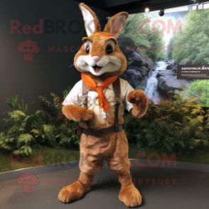 Rust Wild Rabbit mascot costume character dressed with a Vest and Cummerbunds