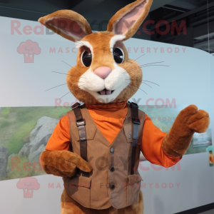 Rust Wild Rabbit mascot costume character dressed with a Vest and Cummerbunds