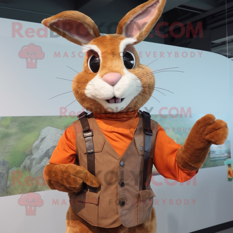 Rust Wild Rabbit mascot costume character dressed with a Vest and Cummerbunds Rust Wild Rabbit mascot costume character dressed with a Vest and Cummerbunds