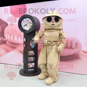 Beige Sniper maskot kostym...