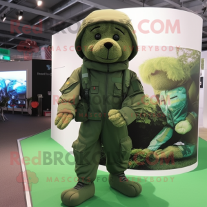 Green Special Air Service mascot costume character dressed with a Romper and Foot pads