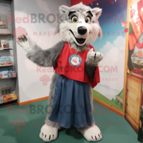 nan Say Wolf mascot costume character dressed with a Skirt and Scarf clips