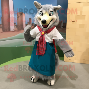 nan Say Wolf mascot costume character dressed with a Skirt and Scarf clips
