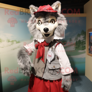 nan Say Wolf mascot costume character dressed with a Skirt and Scarf clips