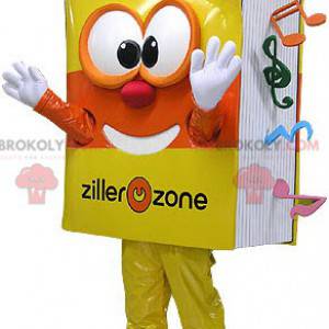 Very smiling yellow and orange musical book mascot -
