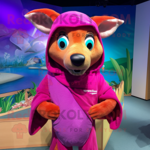 Magenta Dingo mascot costume character dressed with a Swimwear and Shawl pins