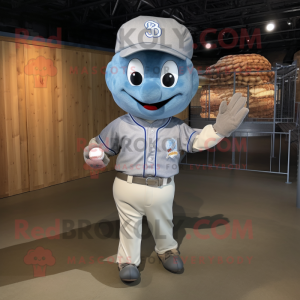 Silver Baseball Glove mascot costume character dressed with a Chambray Shirt and Hairpins