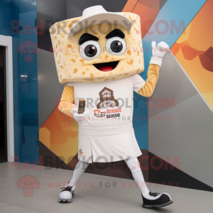 Cream Nachos mascot costume character dressed with a Joggers and Smartwatches