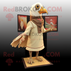 Beige Pheasant mascot costume character dressed with a Polo Tee and Shawls