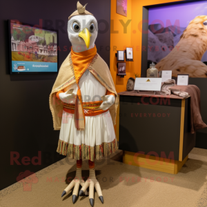 Beige Pheasant mascot costume character dressed with a Polo Tee and Shawls